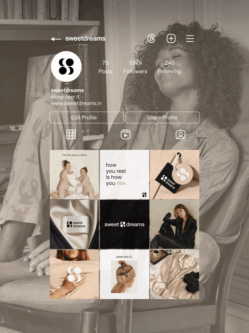Sweet Dreams brand world in application